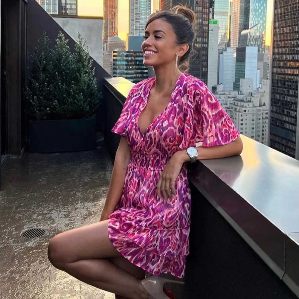 Zara Vibrant Pink and Red Tiered Dress